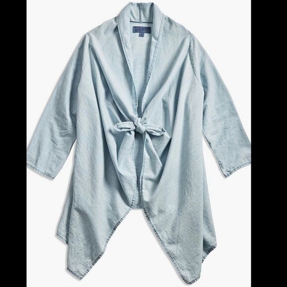 Lucky brand Hemp Boho Blue Cotton Blend knotted drape Swim open Topper Jacket S - Picture 5 of 7